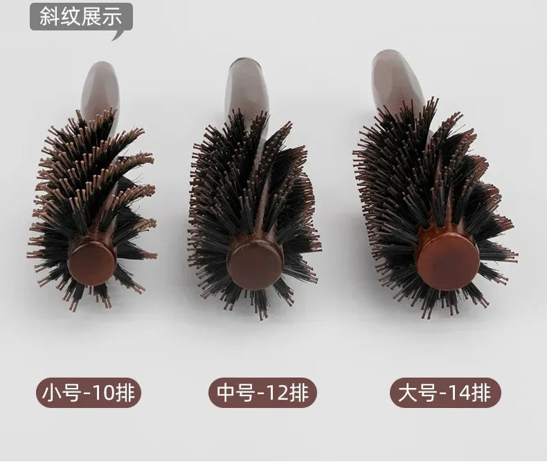Wood Handle Boar Bristles Round Brush Tail Professional Barber Salon Hairdressing Hair Brush Hair Round Comb Halalzen