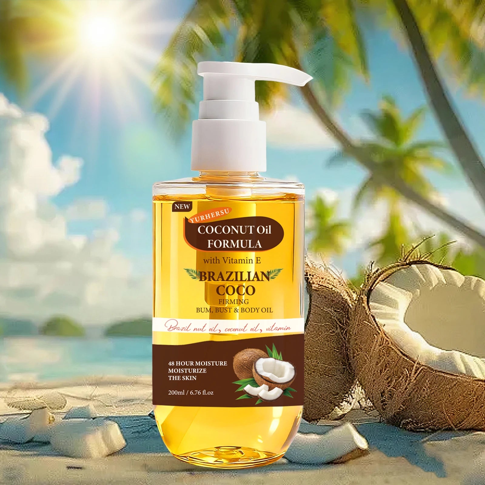 200ML Coconut Body Oil Firming Fade Fine Line Moisturizing Smooth Brightening Rejuvenating Repairing Nourishing Body Oil