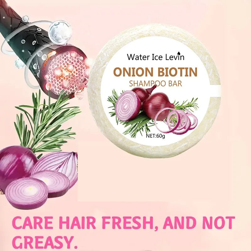 Onion and Biotin Shampoo Soap - 60g, Suitable for All Hair Types, Moisturizing and Smoothing, Rich in Rosemary Extract Halalzen