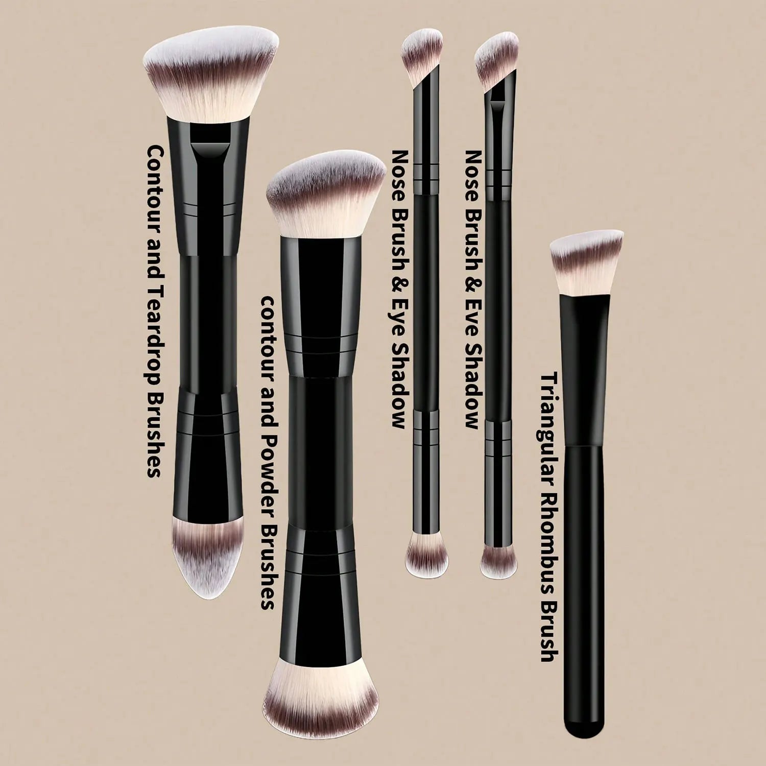 Makeup Brush Set with Sponges and Puffs, 5/7/12/15-Piece Travel Beauty Tools for Foundation, Powder, Blush and Eyeshadow