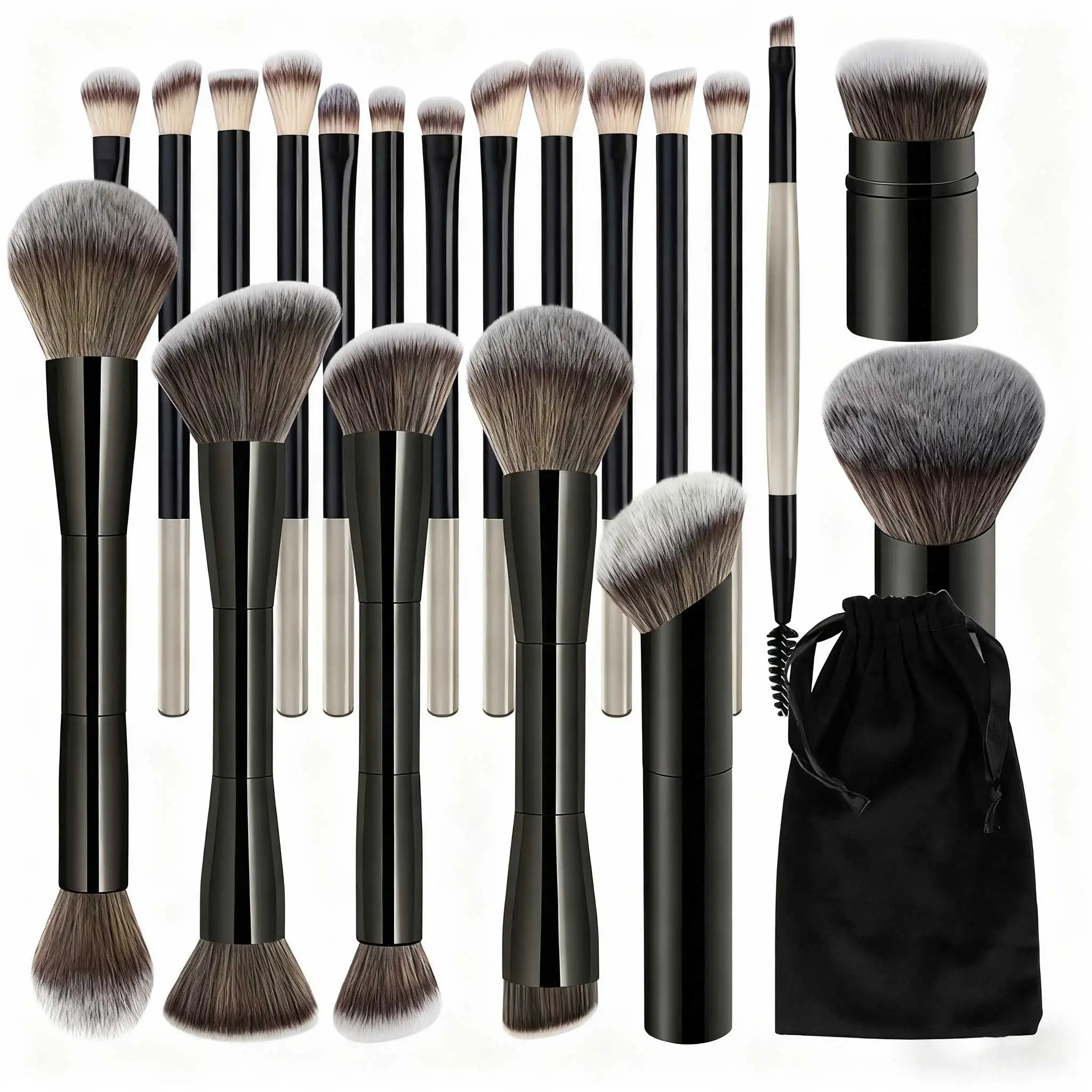 20pcs/set Pro Makeup Brushes Double Ended Foundation Concealers Blush Eye Shadows Brush for Liquid Cream Powder Blending Halalzen