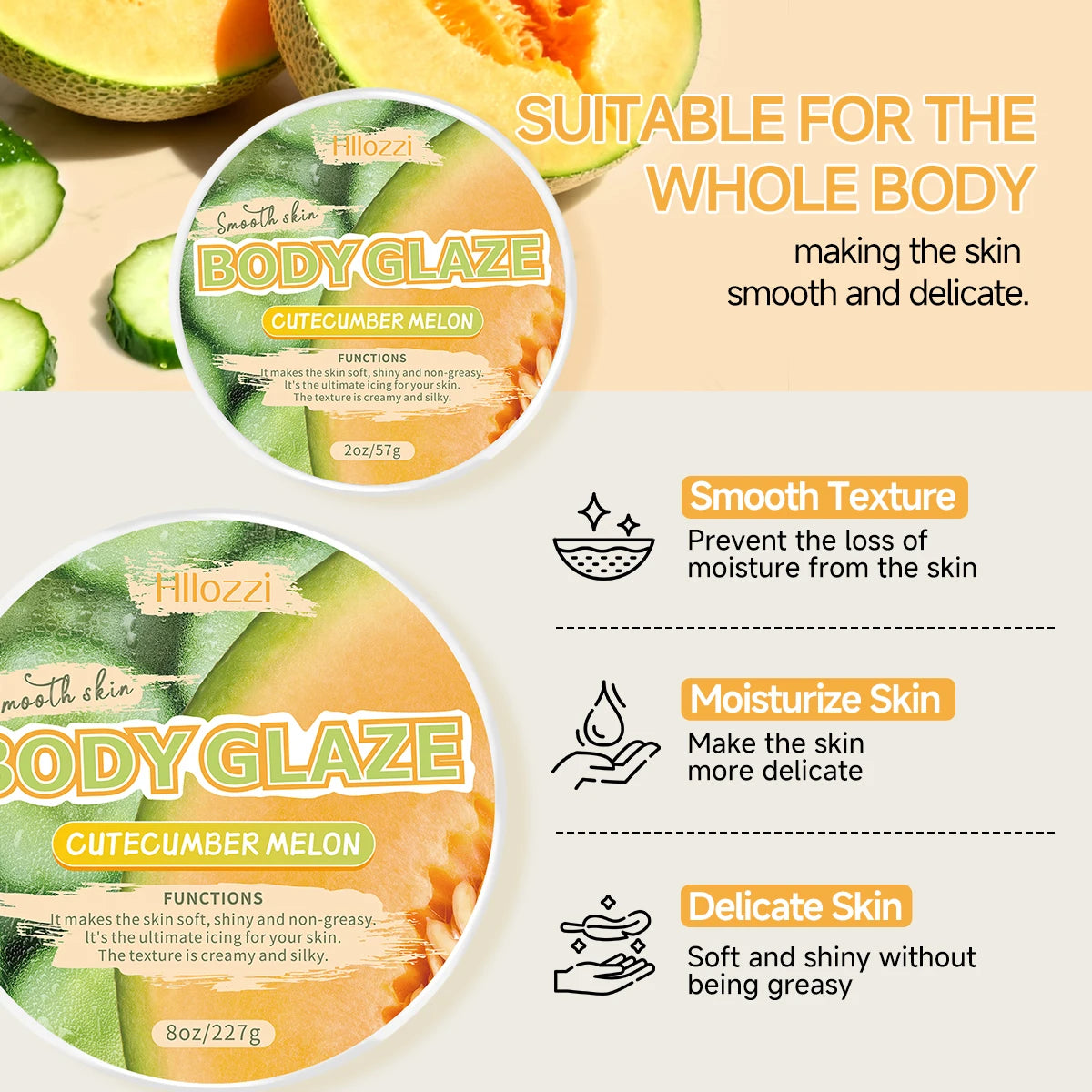 8oz 2oz Body Glaze Melon Moisturizes, Protects, and Repairs the Skin brighten and smooth the look of uneven complexion