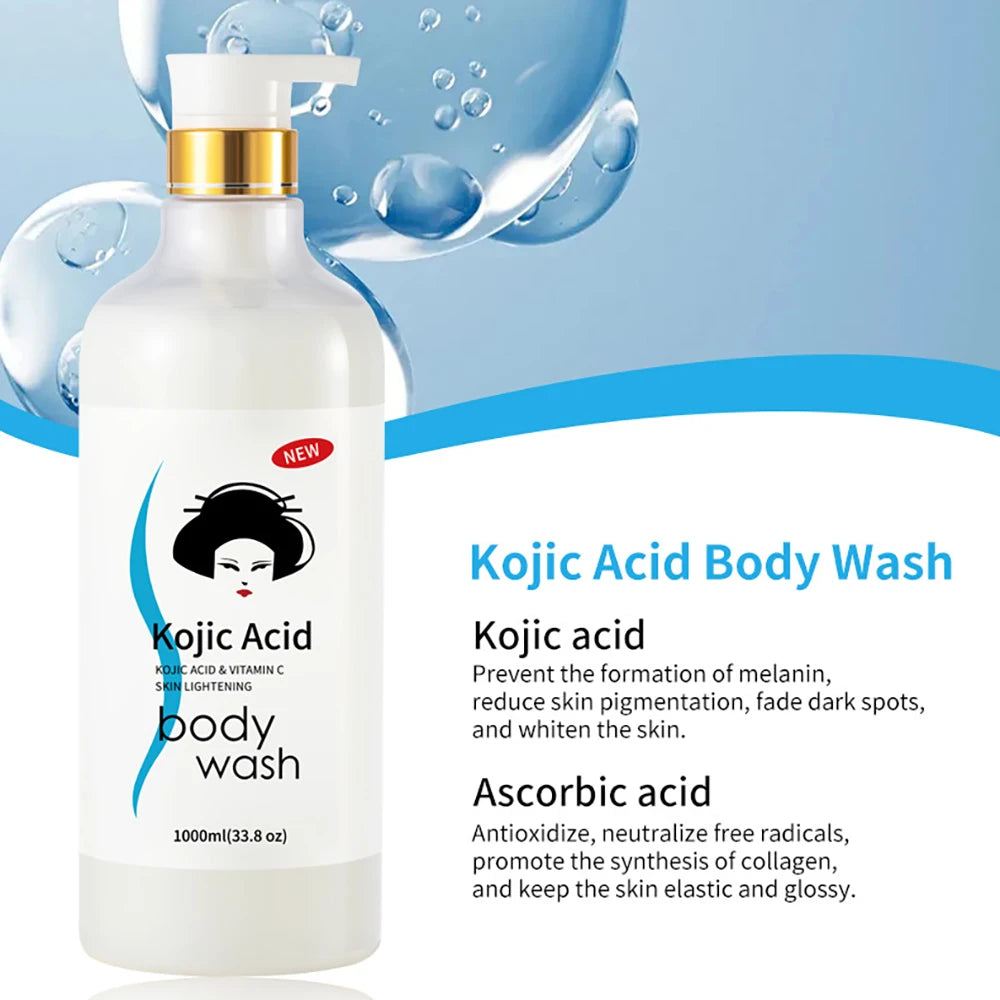 1000ml Kojic Acid Shower Gel Deep Cleansing Brighten Skin Body Wash Skin Whitening Exfoliator Body Care Moisturizing Skincare