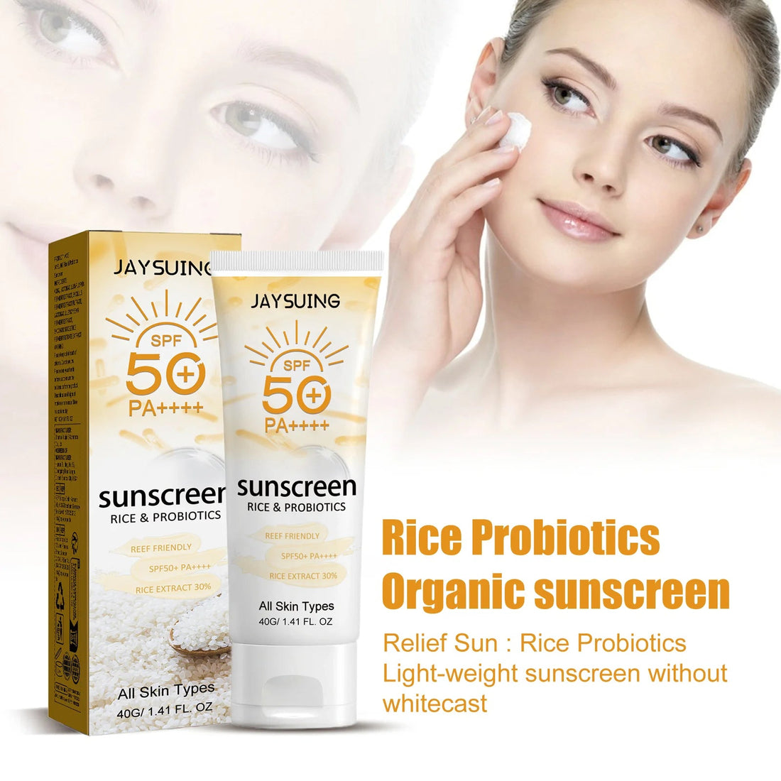 Probiotic Organic Rice Sunscreen Prevent Tanning Reduce Risk Sunburn Waterproof Broad Spectrum Protection UV Resistant Lotion Halalzen