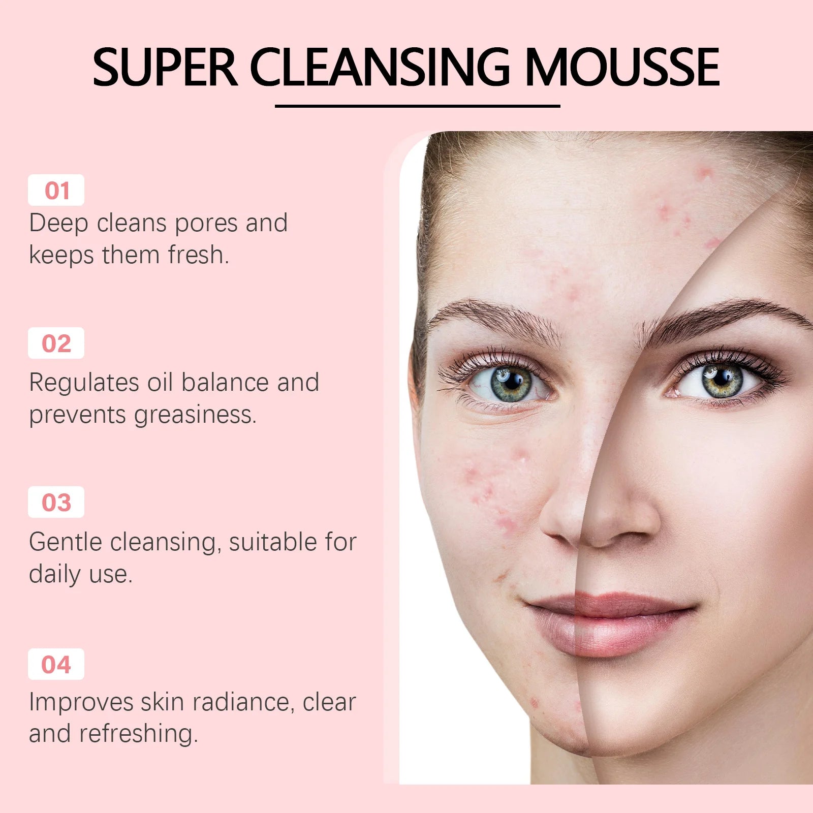 Facial Cleanser Mousse Moisturizing Oil Control Removing Acne Blackhead Exfoliation Firming Brightening Hydrating Foam Face Care Halalzen