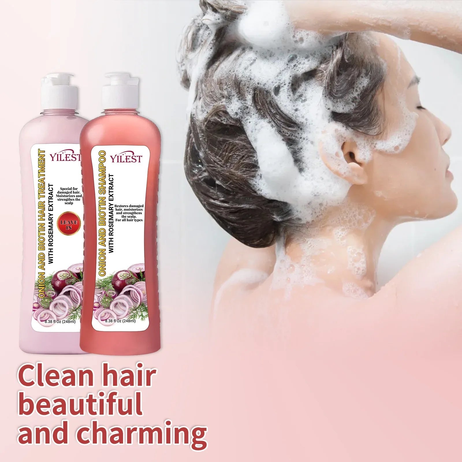 YILEST Onion Biotin Rosemary Shampoo Set Nourishes Hair Roots Restores Hair Luster Improves Hair Quality, Hair Care Cleanliness Halalzen