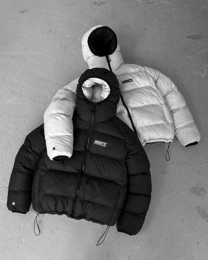 Hip-hop Fashion Striped Letter Embroidered Warm Down Jacket Men Street Fashion Brand Casual Loose Reversible Zipper Hoodie