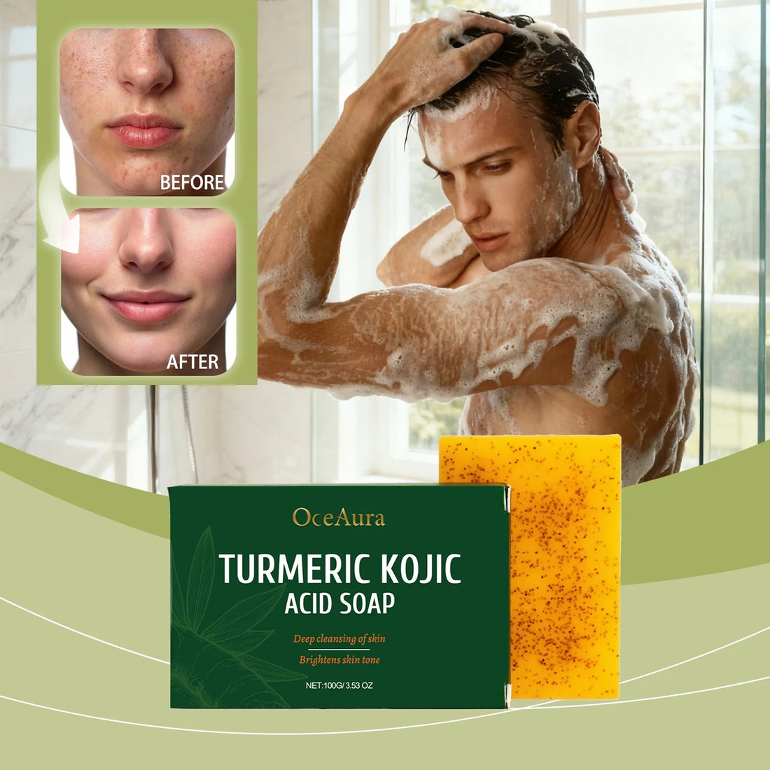 Turmeric And Kojic Acid Soap Deep Hydrating Brightening Skin Care Products Soft Smooth Body Cleaning Skin White Skin Soap 100g Halalzen