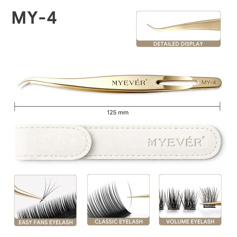 MYEVER Anti-Slip Eyelash Extension Steel Tweezers High-Density Fiber Tip Eyelash & Eyebrow Professional Precision Makeup Tools