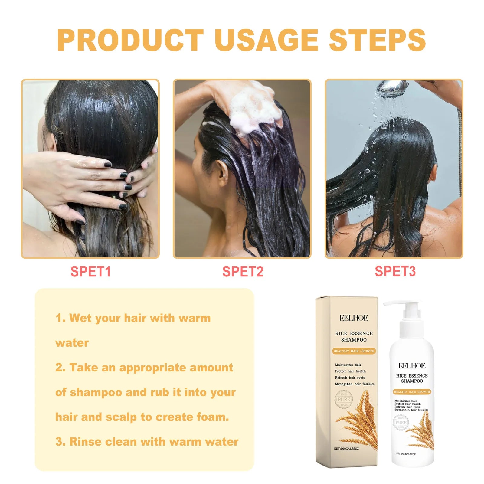 Rice Shampoo and Conditioner for Hair Growth Moisturizing Scalp Deep Cleansing to Strengthen Hair Oil of Rosemary Shampoo 100g Halalzen