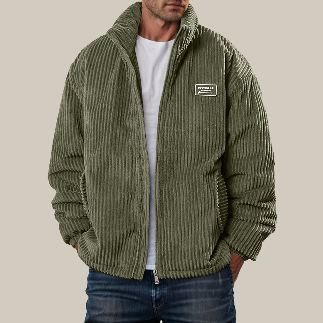 Men's Corduroy Winter Down Coat Streetwear Thick Cotton Padded Jacket Outdoor Turtleneck Zip Up Warm Quilted Parkas Men Clothing