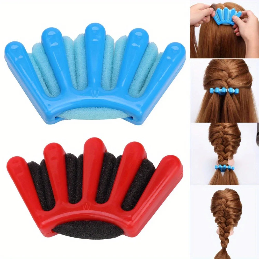 5-Finger Sponge Hair Braiding Tool, DIY Wave Curly Twist Styling Kit, Manual Hair Weaver Crimper for Women Girls Party Travel