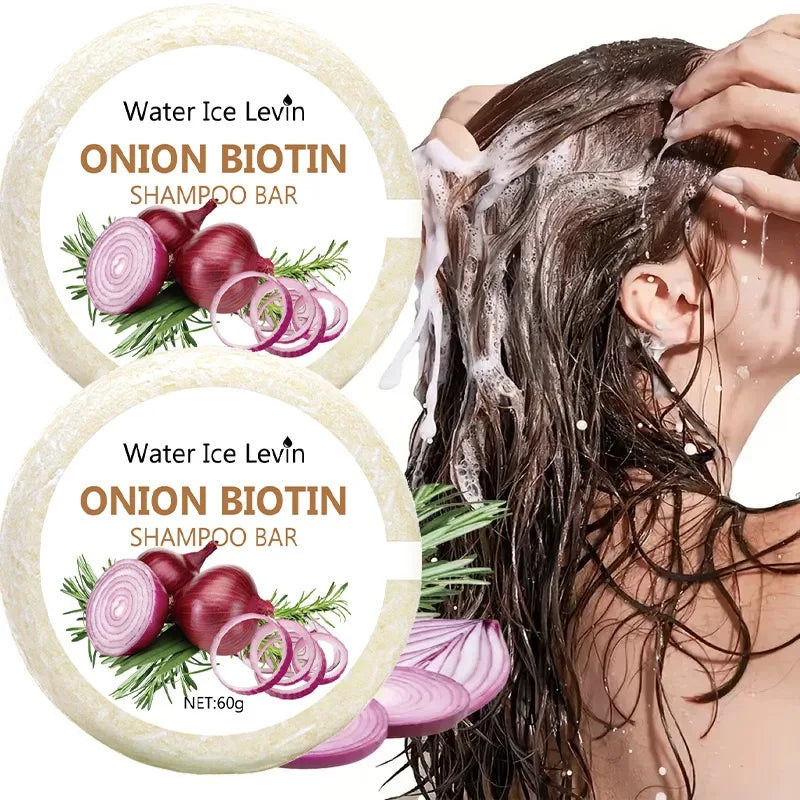 Onion and Biotin Shampoo Soap - 60g, Suitable for All Hair Types, Moisturizing and Smoothing, Rich in Rosemary Extract Halalzen