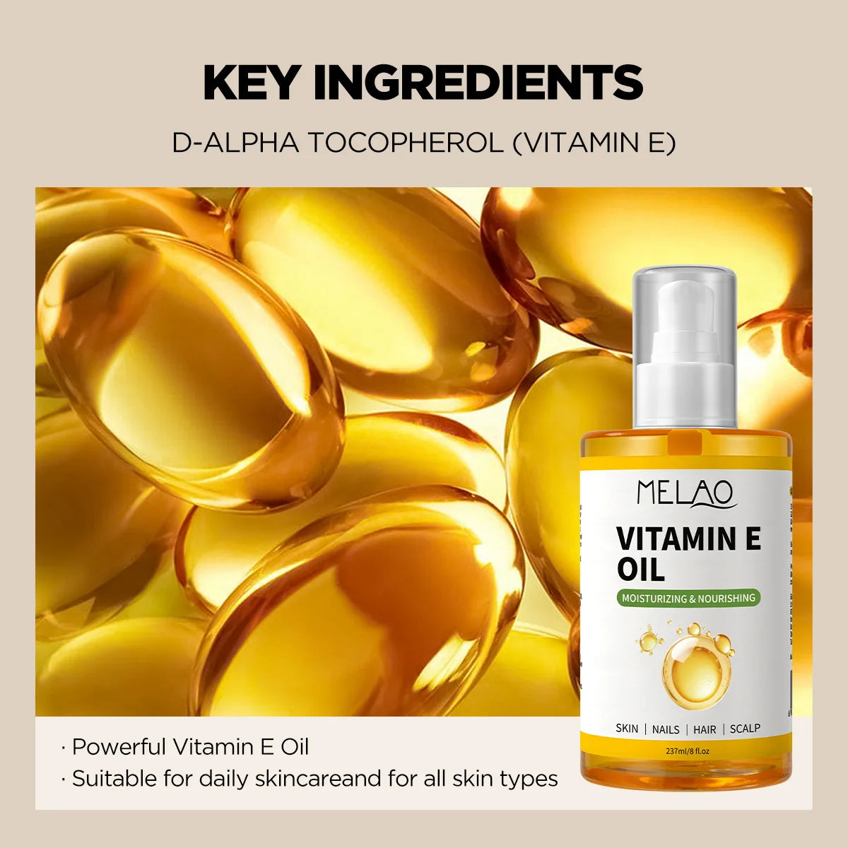 237ml Natural Vitamin E Essential Oil For Massage Skin Care Scraping Shower Face Body Nail Hair Eyelash Universal Daily Care