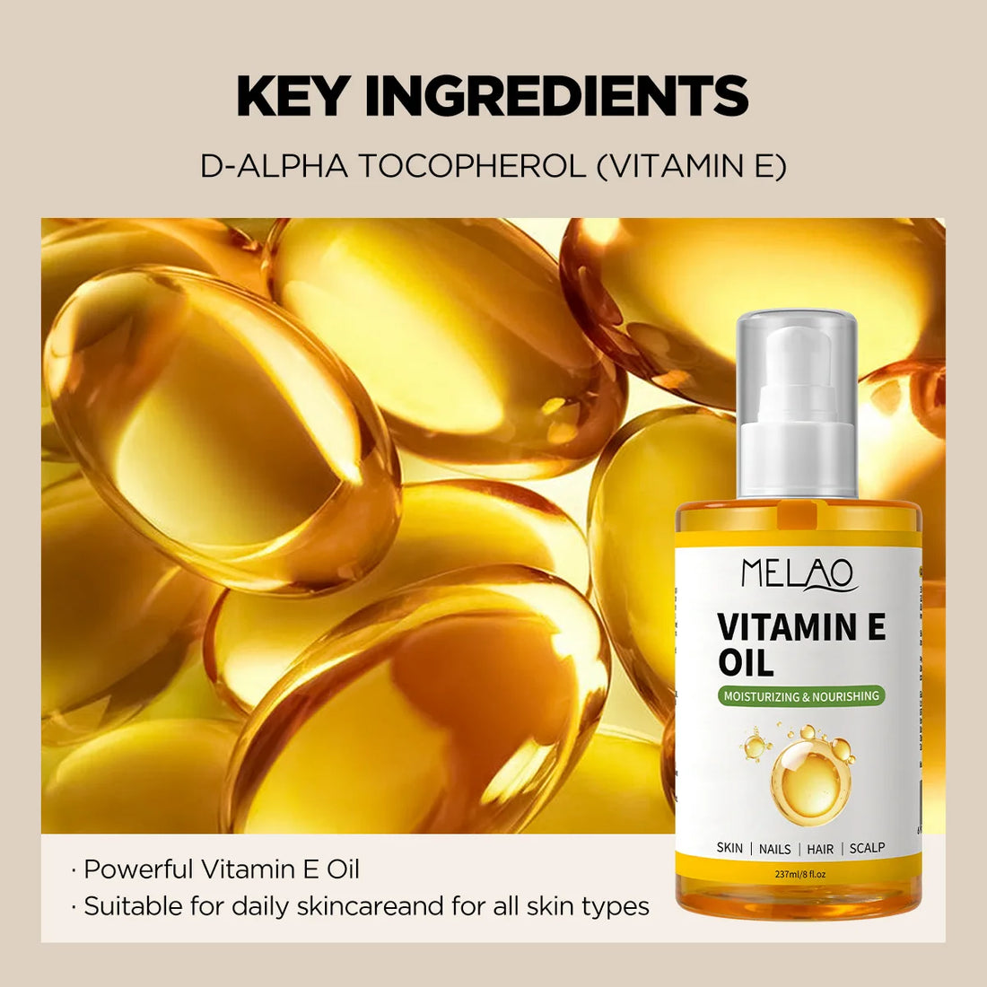 237ml Natural Vitamin E Essential Oil For Massage Skin Care Scraping Shower Face Body Nail Hair Eyelash Universal Daily Care