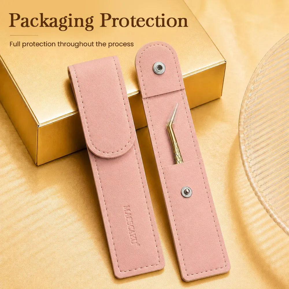 MASSCAKU Eyelash Extension Tweezers Fiber Tip Gold Stainless Steel Lash Pickup Tool for Volume Fans Classic Lash Isolation