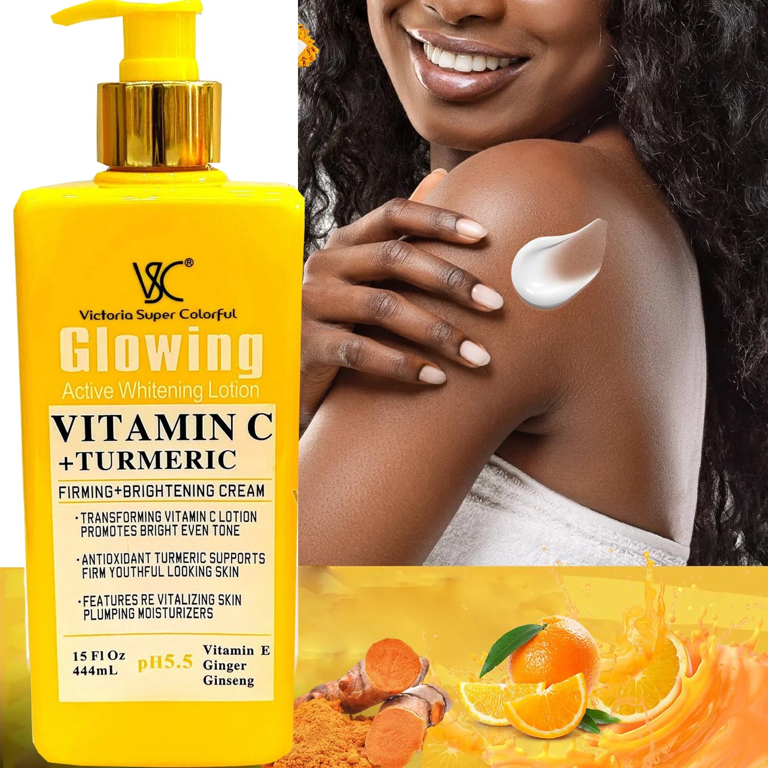 Natural  Vitamin C Turmeric Brightening Body Lotion, Reduce Blemish, Acne, Smooth ,Glowing & Hydration Cream, For All Skin Types