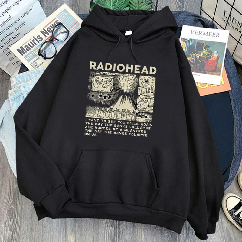 RockIndie Rock Radiohead Print Hoodie Man/Women Pullovers Hoodies Long Sleeve Fleece Streetwear Harajuku Male Tops Sweatshirts