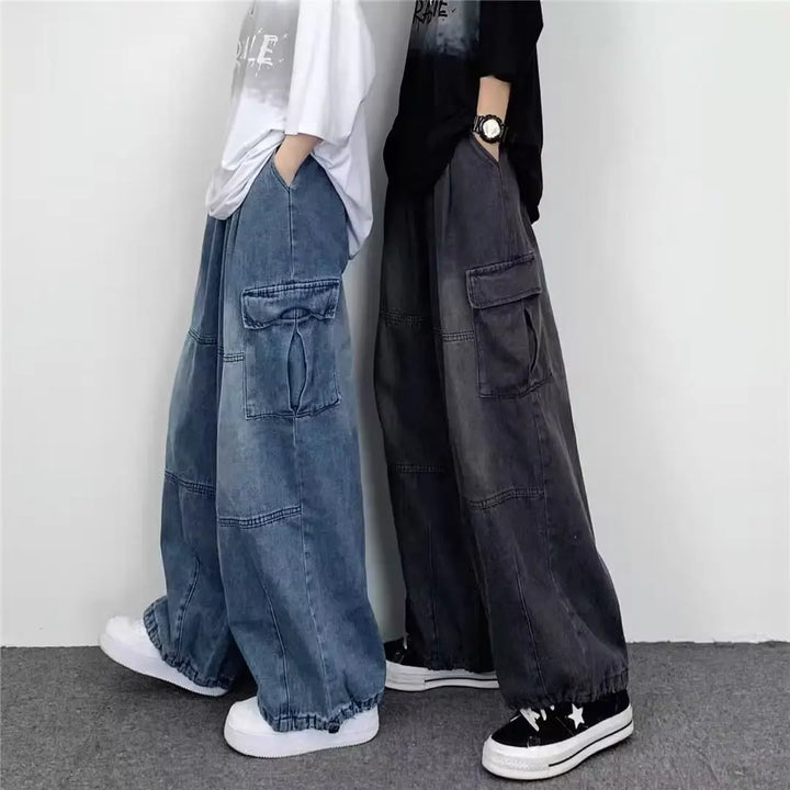 Vintage-Latzhose für Herren, Frühling/Herbst 2024, weites Bein, große Taschen, Y2K-Stil, neutral, locker, gerades Bein, lässig, High Street, Hip-Hop-Jeans