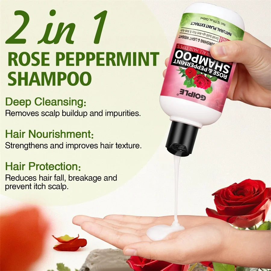 Rose Peppermint Shampoo & Rose Hair Care Spray Moisturizing and Nourishing Conditioning Hair Products Christmas Gifts for Women HALALZEN