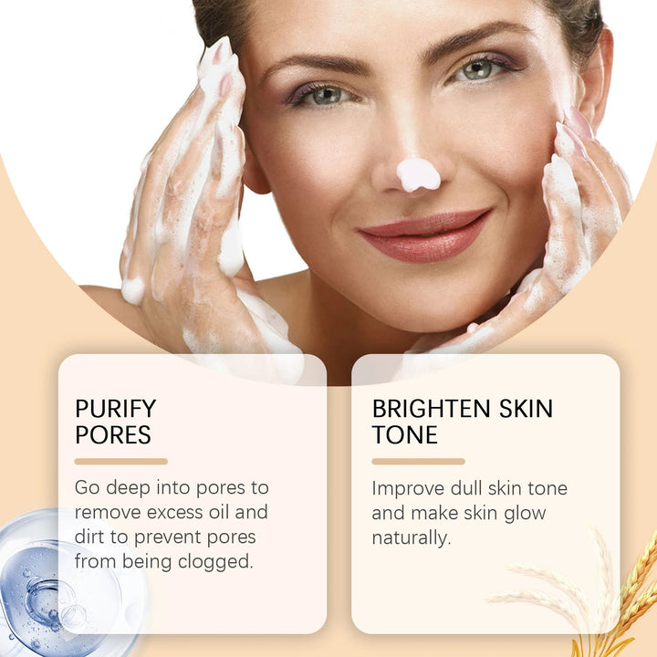 Rice Milk Cleansing Foam 120g Gentle Facial Wash Deep Cleanse Rice Extract Hydrating Non Drying Rich Lather for Soft Bright Skin Halalzen
