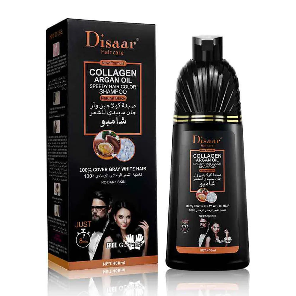 DISAAR 400ML Cover Grey Hair Morocco Argan Oil Care Fast Magic Black Hair Shampoo Dye Repair Damaged Improve Split Hair Rough