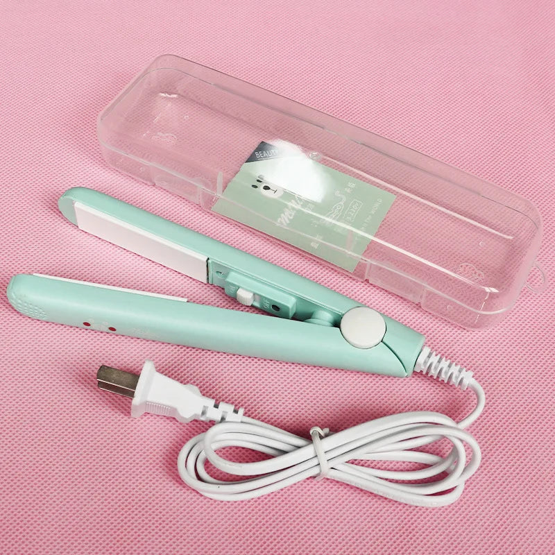 Electric Ceramic Mini Hair Straightener Unisex Portable Flat Iron Wet/Dry Straightening Curling Irons Black FastHeat Hair Curler Halalzen
