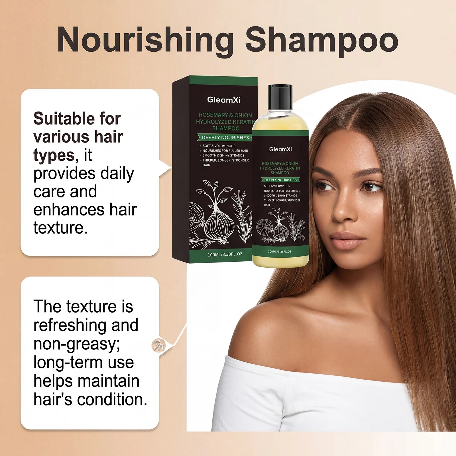 Rosemary Onion Shampoo For Hair Growth Anti Dandruff Oil Control Refreshing Scalp Nourishing Thickening Strengthening Shampoo