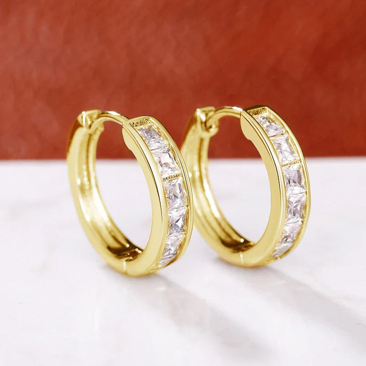 Huitan Classic Design Women Hoop Earrings Full with Princess Square CZ Simple and Elegant Female Accessories Versatile Jewelry HALALZEN