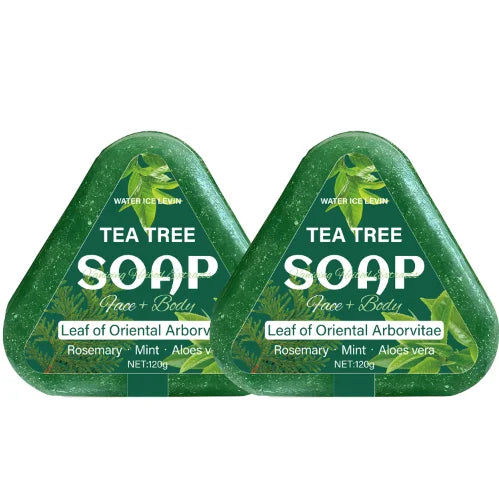 Tea Tree Soap (Face+Body): Oriental Arborvitae Leaf, Rosemary/Mint/Aloe, Gently Hydrates All Hair Types Halalzen