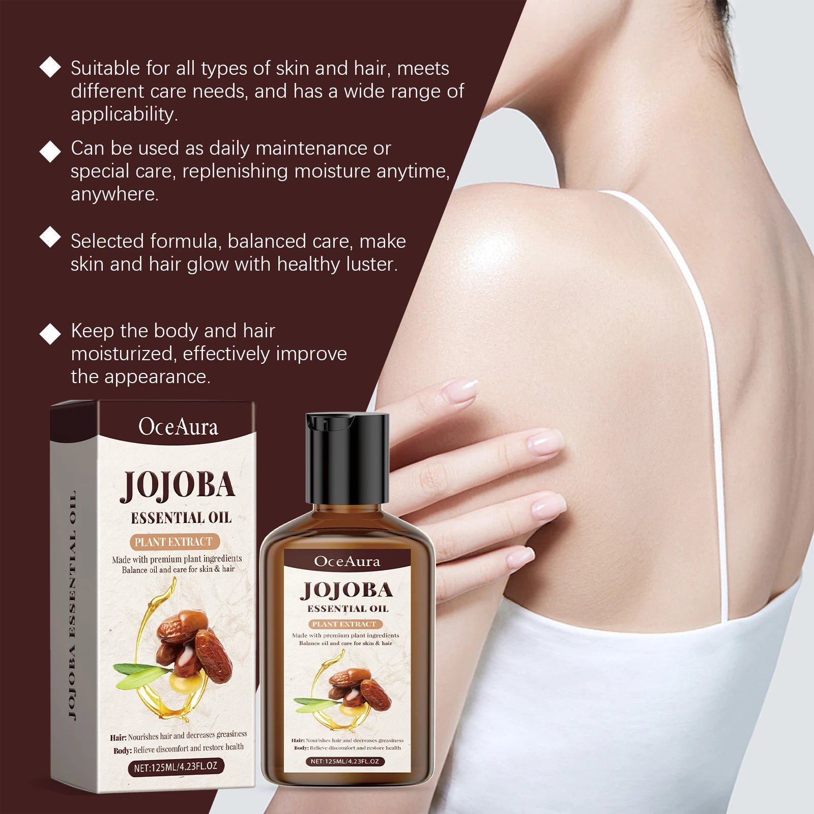OceAura Jojoba Essential Oil for Hair & Body Deep Moisturizing Nourishing Soothing Redness Itching Relieving Hair Body Care Oil