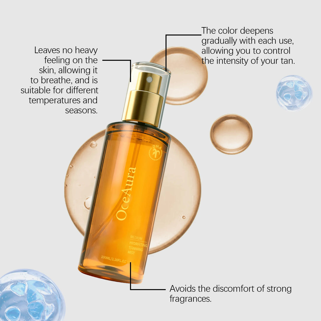 Hydrating Self Tanner Mist Sunless Tanning Spray Medium Bronze Glow Body Bronzer Water Natural Fake Tan Mist Long Lasting