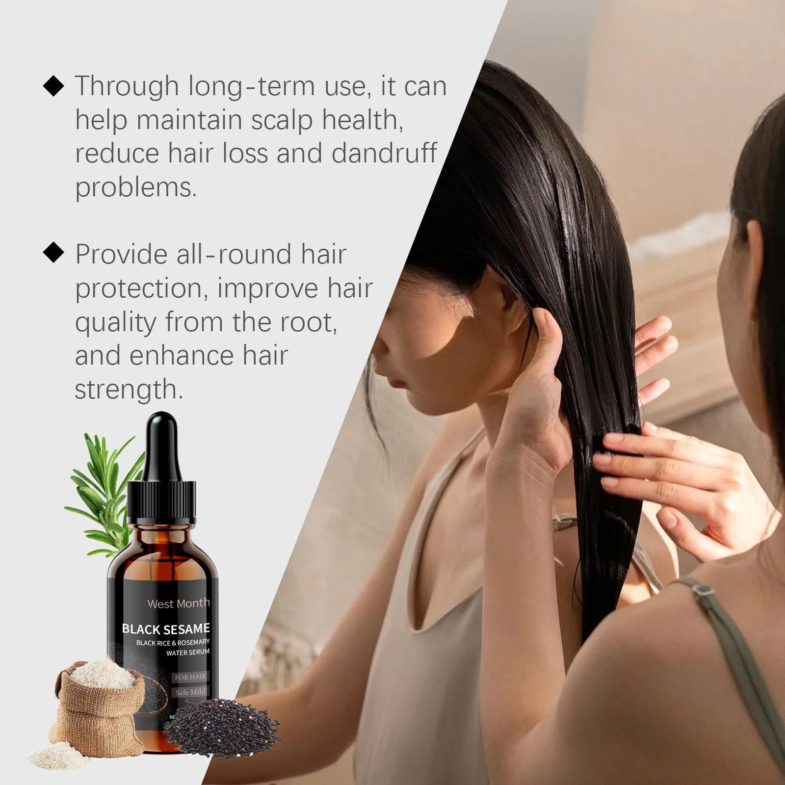 Black Sesame Hair Nourishing Serum - Repairs Dry, Frizzy & Split Ends, Leaves Hair Super Smooth, Shiny and Easy to Manage Halalzen