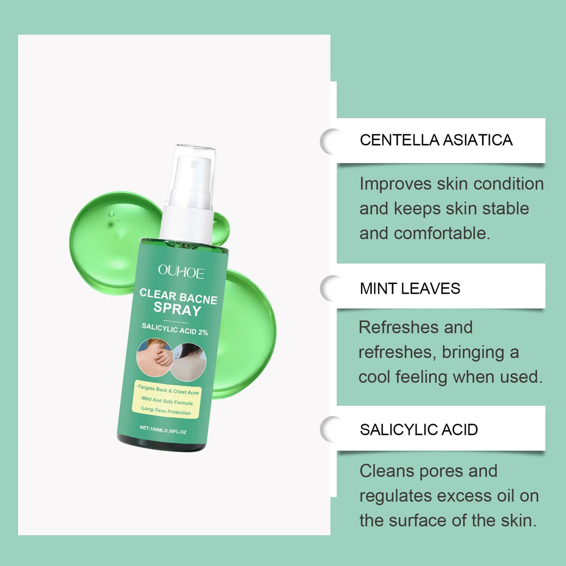 Back Acne Treatment Spray Anti Marks Spot Moisturizing Repairing Soothe Oil Control Shoulder Breast Body Pimples Remover Spray