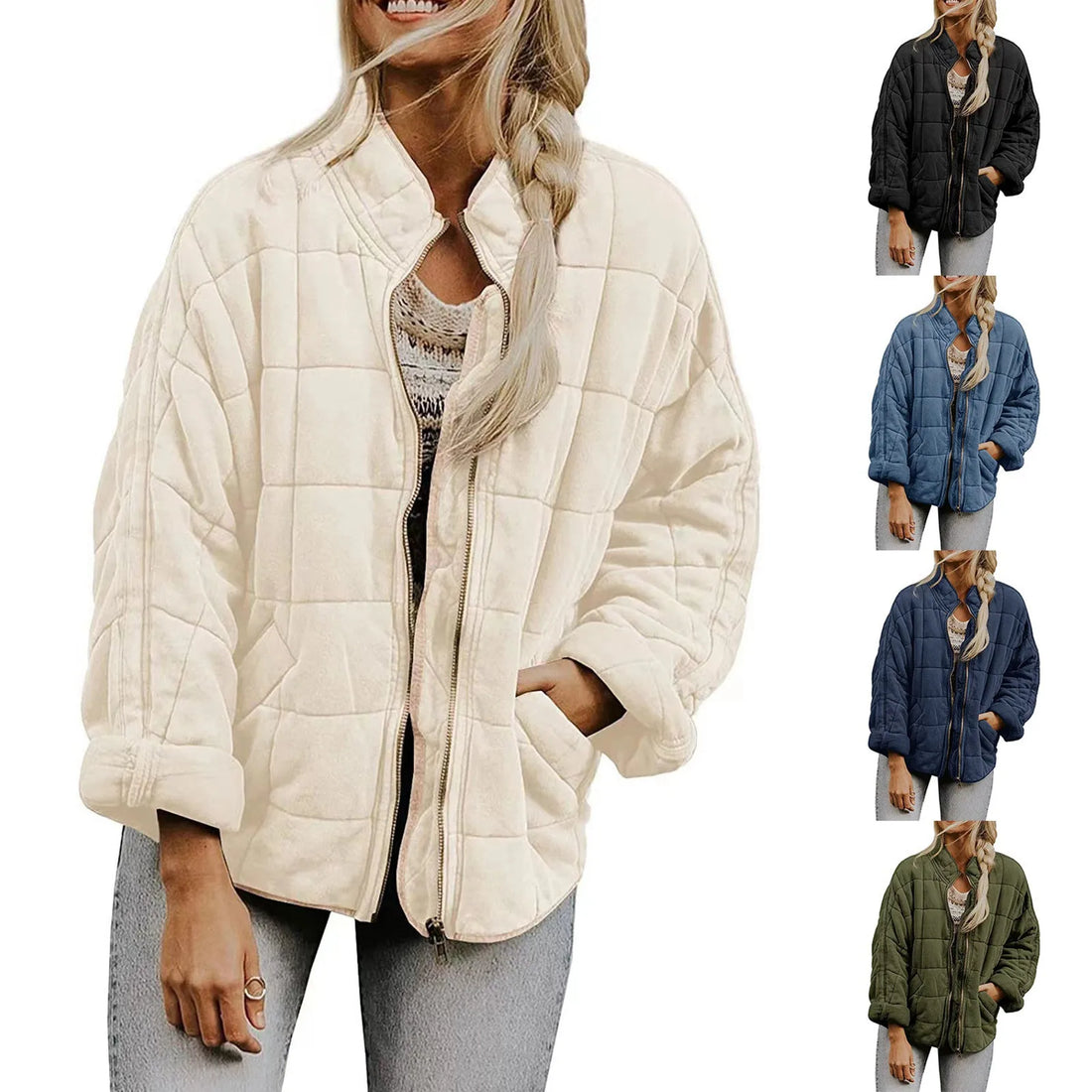 Women Casual Cotton Jacket Solid Color Loose Zipper Jacket With Pocket Autumn Winter Warm Coat Fashion High Street Outerwear