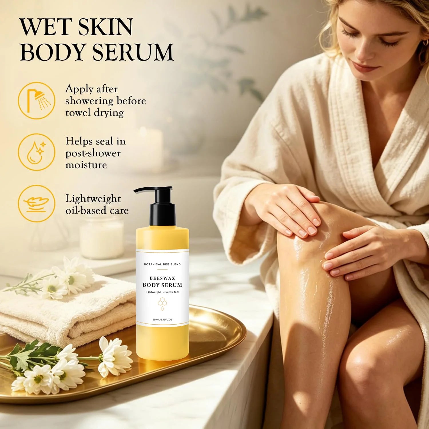 250ml BeesWax Body Serum Body Oil Moisturizer Lightweight Wet Skin Formula for Soft, Radiant Skin Natural Antioxidant-Rich Serum
