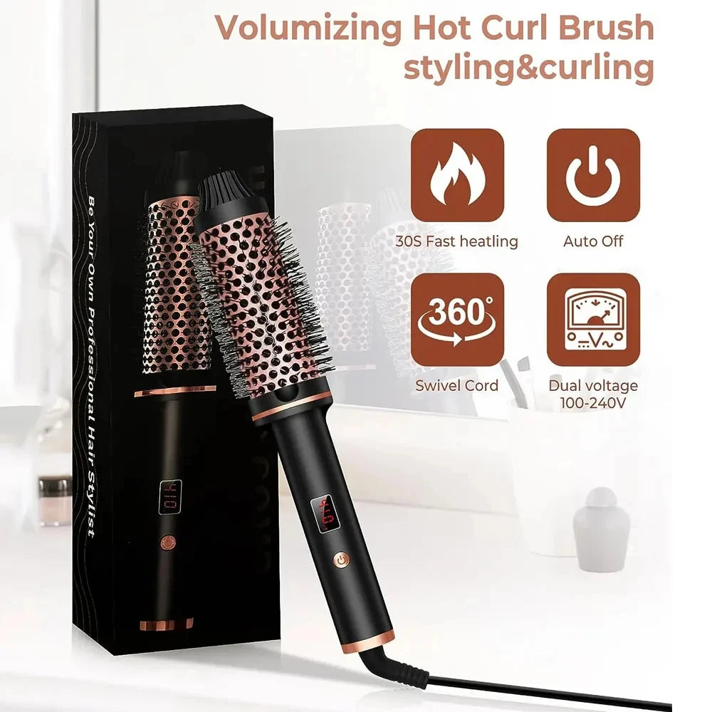 3 In 1 Ionic Hair Curler Straightener Professional Curling Iron Heated Hair Styling Brush Anti-Scald Thermal Brush Curl Wand Halalzen