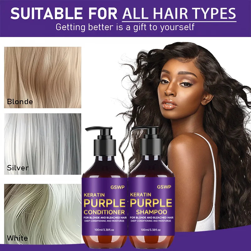GSWP Purple Shampoo and Conditioner Set cleanses and deeply moisturizes hair, suitable for blonde, gray, and silver hair.200g Halalzen