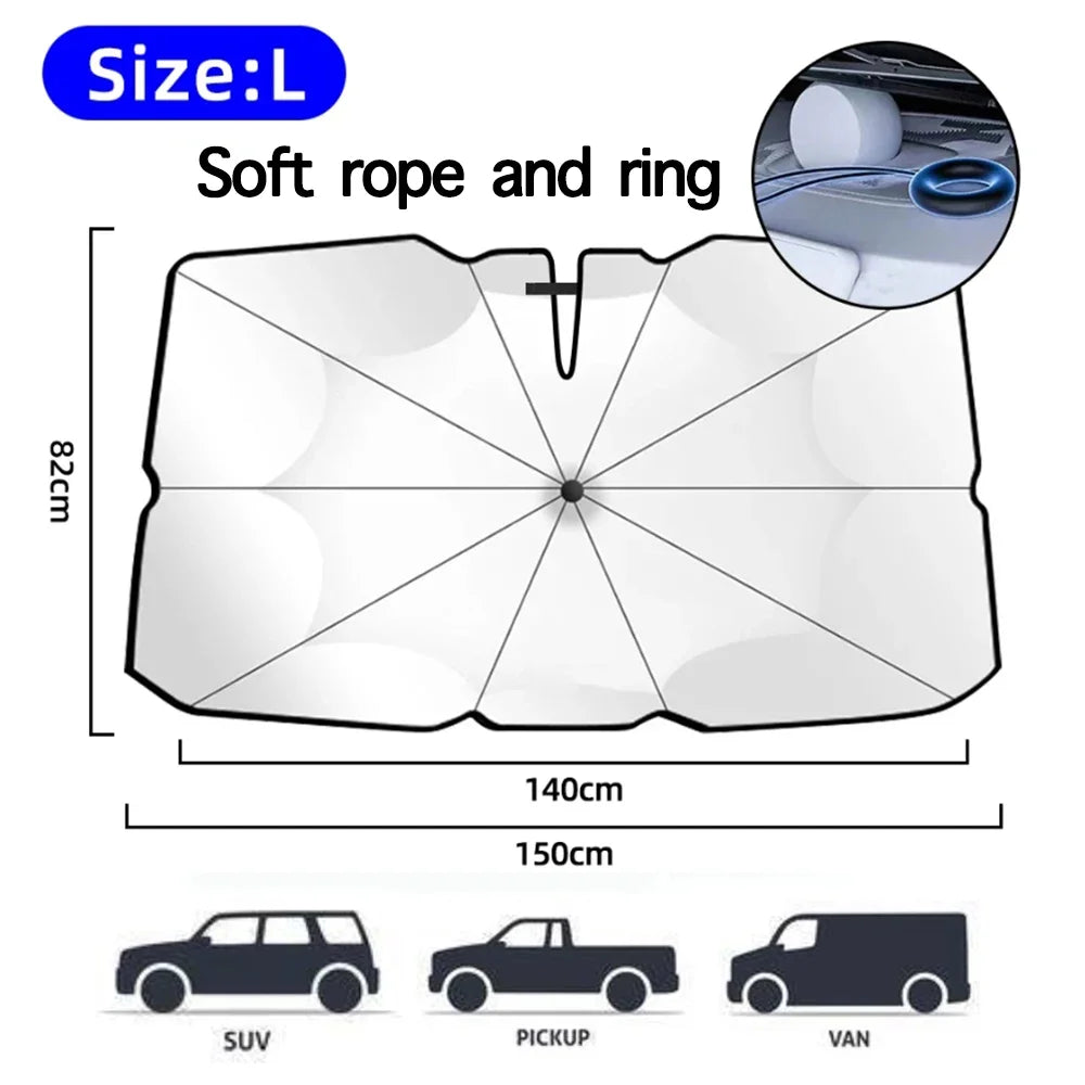 Car Umbrella Sunshade Windshield Front Cover Window Foldable Sun Shade Block Heat Portable Bent Parasol Auto Curved Model Shades