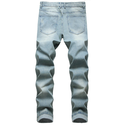 Men's blue casual jeans, casual jeans fashion solid color jeans casual party stretch denim pants LY019
