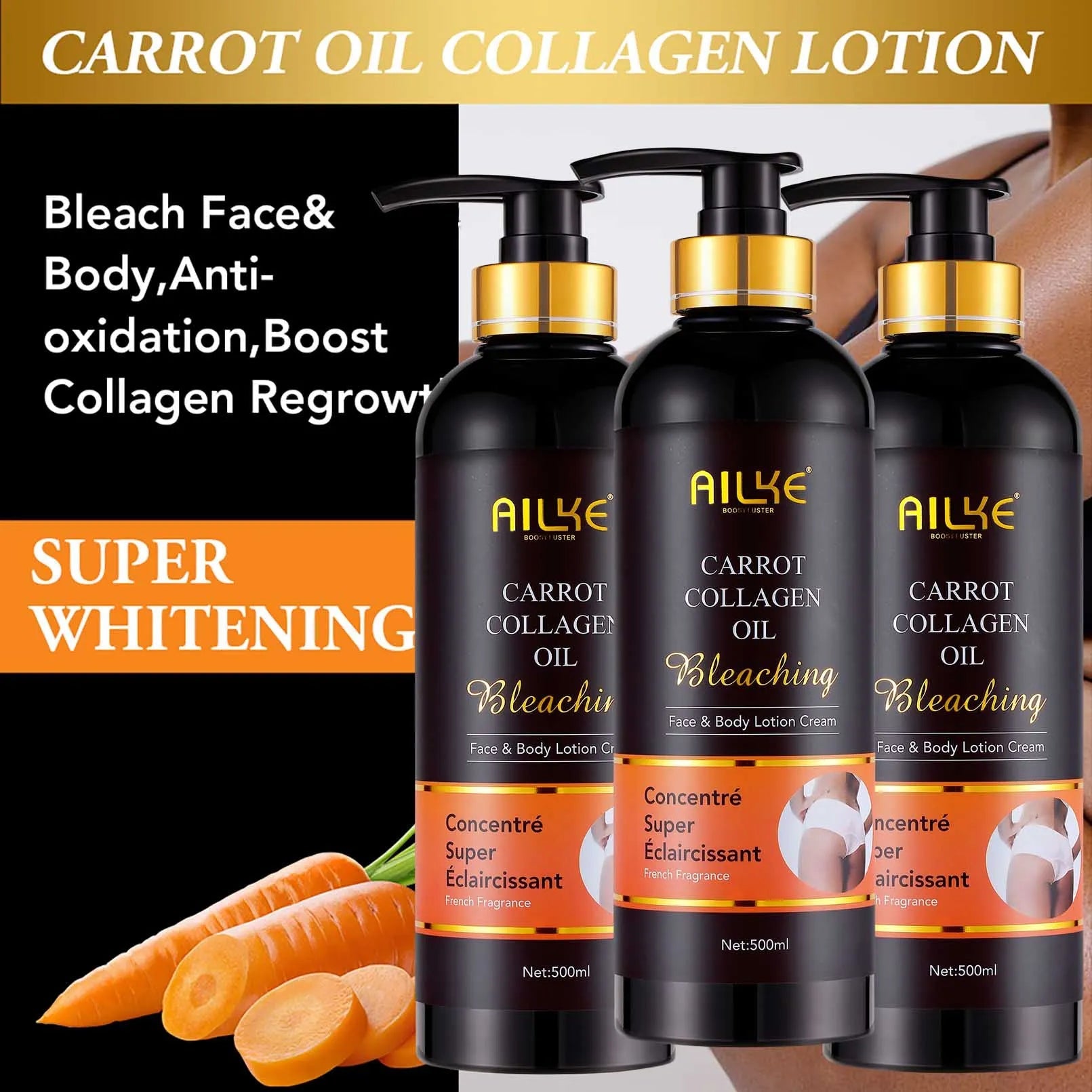 AILKE Collagen Lightening Kit, Cleansing, Moisturizer, Hydration, Dark Spots Removal Cream, Whitening, Brightening Body Lotion Halalzen