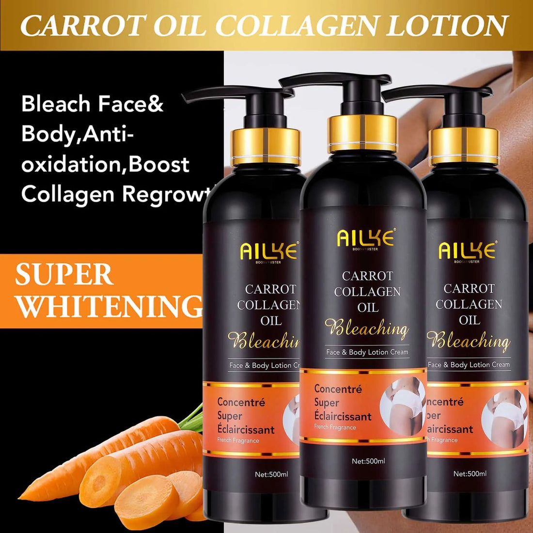 AILKE Collagen Lightening Kit, Cleansing, Moisturizer, Hydration, Dark Spots Removal Cream, Whitening, Brightening Body Lotion Halalzen