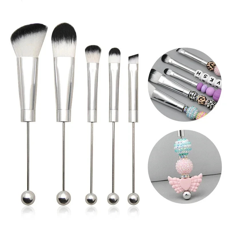 5pcs Beadable Makeup Brushes Unique Brushes Silicone Beads DIY Makeup Cosmetic Brushes Beaded Brushes Kit For DIY Halalzen