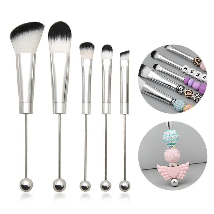 5pcs Beadable Makeup Brushes Unique Brushes Silicone Beads DIY Makeup Cosmetic Brushes Beaded Brushes Kit For DIY Halalzen