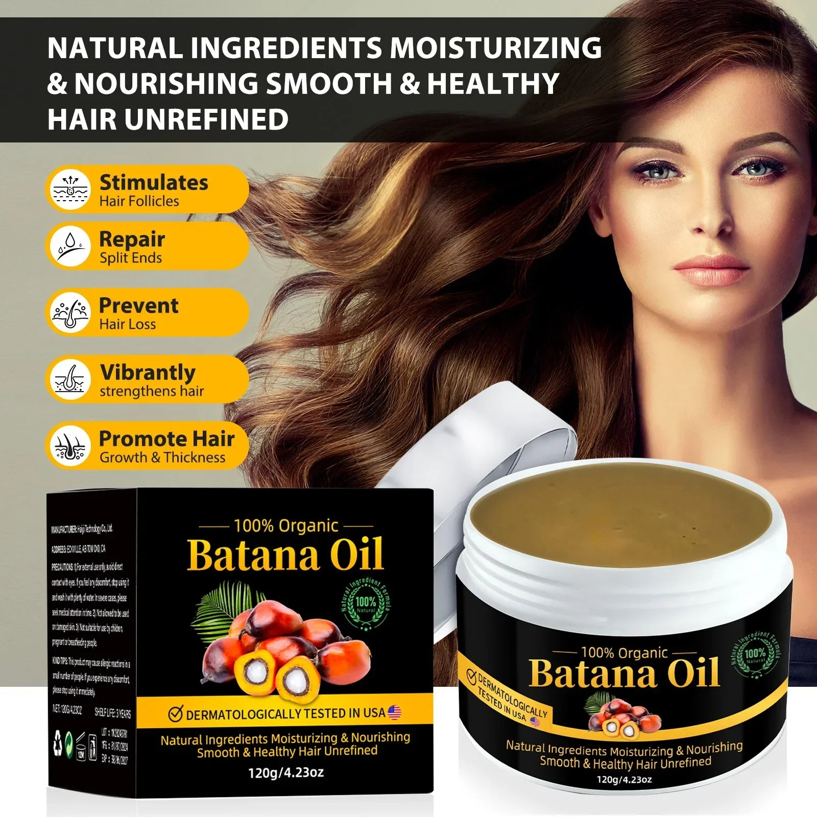 Batana Hair Oil Nourishes Scalp Moisturizes to Reduce Split Ends and Hair Loss Natural Botanical Hair Treatment Oil