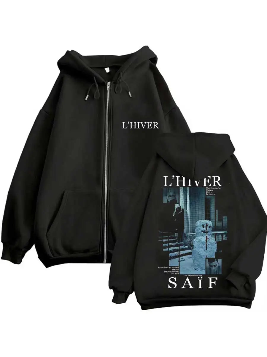 Rapper L'HIVER Saif Album 2025 Graphic Hoodie Zipper Men Women Jacket Hiphop Streetwear Outfit Sweatshirt Tops 0930-2