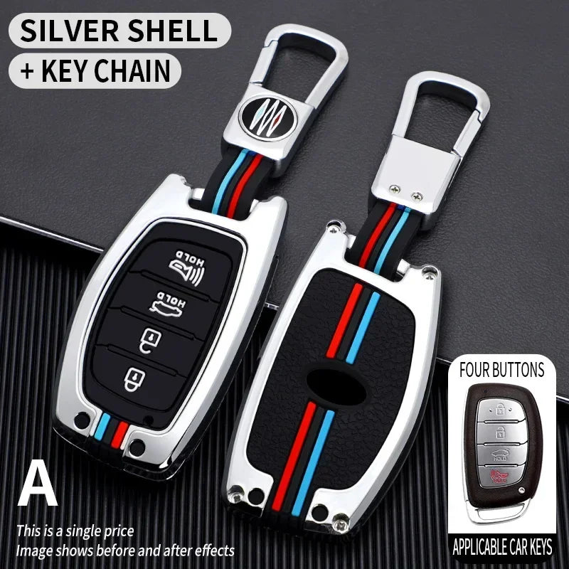 Zinc Alloy + Silicone Car Key Case Cover Fob Holder for Hyundai Tucson Santa Fe Rena Sonata Elantra Creta Ix35 Ix45 I10 I30 I40