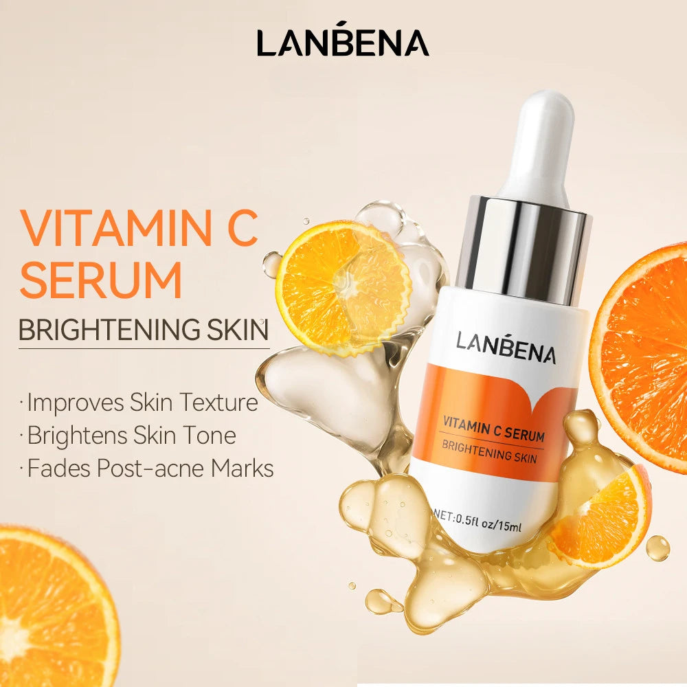 LANBENA Vitamin C Serum For Face Cream Whitening  Moisturizing Freckles Remover Fades Spots Skin Care 15ml