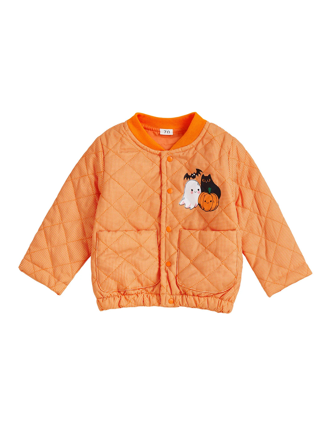 Infant Halloween Costume  Pumpkin Ghost Print Long Sleeve Button Up Stand Collar Quilted Jacket with Pockets for Toddlers