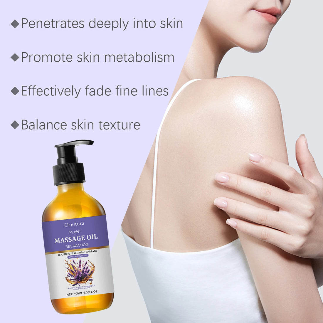 Lavender Essential Oil, Gentle and Soothing, Moisturizes the Skin, Has a Pleasant Fragrance, Is Easily Absorbed, Body Massage Oi